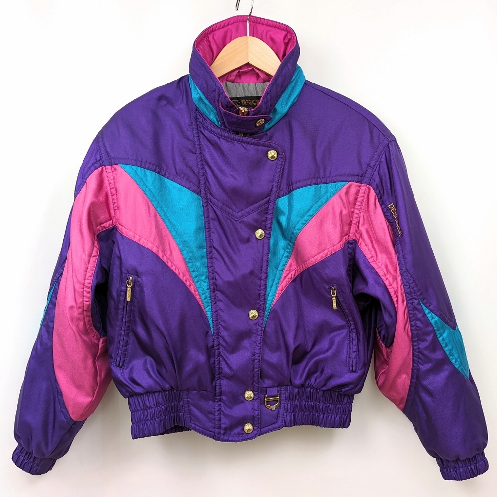 Descente Ski Jacket Rare Vintage Retro y2k 80s Purple Pink Teal Brights size 8